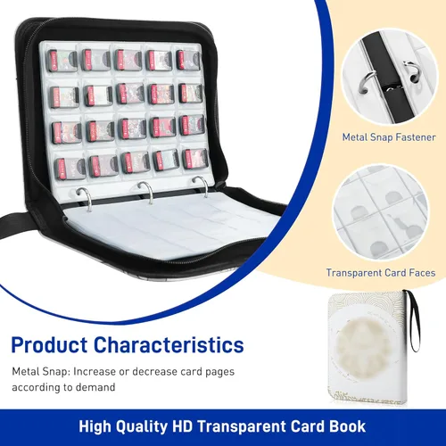 Vista 2 de GLDRAM 300 Pockets Card Holder for Zelda Amiibo Card, NFC Tag Switch Game Cards Book with Graded Card Sleeves Binder Sheets, Cartridge Organizer