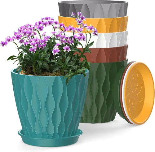 Vista 28 de Macetas SQKH de 4 pulgadas, juego de 6 macetas de interior, macetas con agujeros de drenaje y bandejas para orquídeas, violetas, suculentas, hierbas