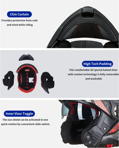 Vista 5 de ILM Motorcycle Full Face Modular ATV Helmet Three in One Snowmobile Casco with Pinlock Anti Fog Visor for Men Women DOT Model-909F