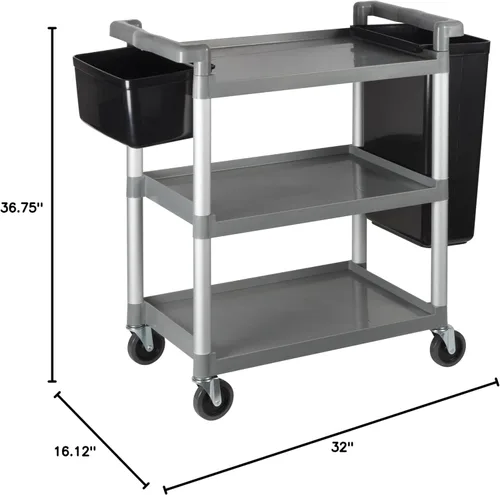 Vista 5 de Winco Carrito utilitario, 32 pulgadas de largo x 16-1/8 pulgadas de ancho x 36-3/4 pulgadas, gris