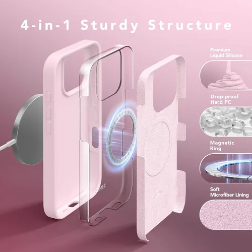Vista 1452 de GONEZ Funda magnética para iPhone 14, compatible con Magsafe, con protector de pantalla + protector de cámara, forro de microfibra antiarañazos