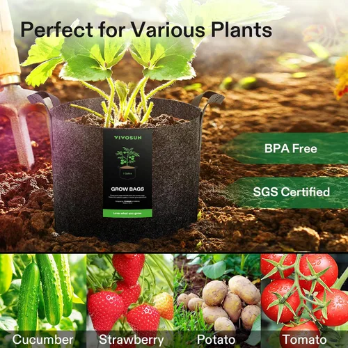Vista 7 de VIVOSUN - Paquete de 5, 1 galón, bolsas para cultivar de tela no tejida gruesa resistente con asas