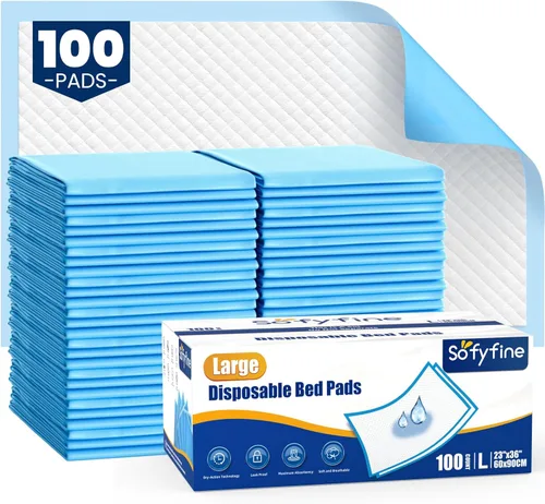Vista 10 de SOFYFINE Almohadillas desechables de alta calidad de 23 x 36 pulgadas (50 unidades), a prueba de fugas para adultos, almohadillas absorbentes