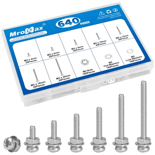 Vista 87 de MroMax 30 tornillos de máquina Phillips de cabeza plana M2 x 0.197 in, acero inoxidable 304 18-8, rosca completa, tornillos de cabeza cruzada gris