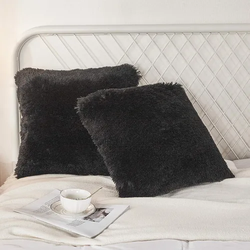 Vista 34 de Juego de 2 fundas de almohada estándar de piel sintética de terciopelo suave, fundas de almohada decorativas con cierre de cremallera
