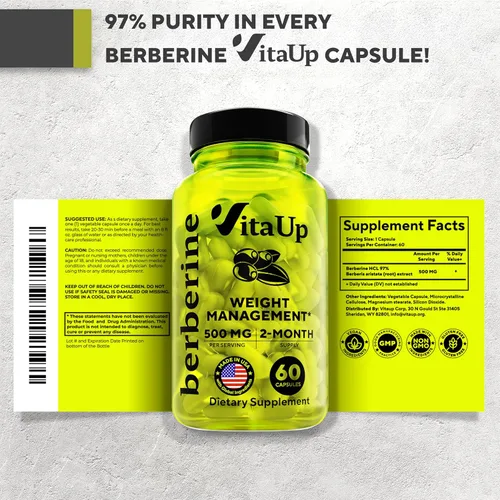 Vista 8 de VitaUp Suplemento de berberina de 500 mg – Berberina fabricada en Estados Unidos 500 mg – Berberina HCL sin OMG – Suplementos de berberina