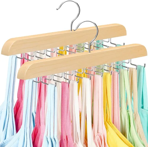 Vista 7 de Resovo - Gancho para camisetas sin mangas con madera premium, 24 de gran capacidad, ahorro de espacio, rotación de 360 grados, ganchos plegables