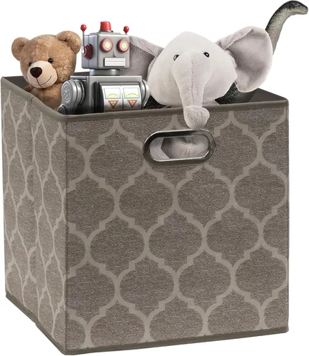 Vista 7 de SIMPLE HOUSEWARE Cubo de almacenamiento plegable de tela de 11 pulgadas con asas, diseño impreso, paquete de 6, color beige