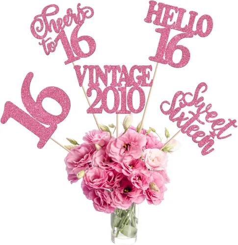 Vista 41 de 15 piezas de centro de mesa de feliz cumpleaños número 10 palos de diez dígitos dobles vintage 2015 centros de mesa de flores palos saludos a 10