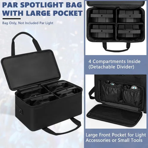 Vista 4 de IBVIVIC Bolsa para Focos de 4 Par 5/16' Pañalera Acolchada para Iluminación de Escenario con Separadores, Asa, Correas, Negra