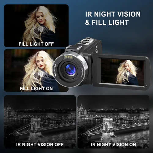 Vista 5 de Cámara de video 8K 64MP videocámara IR visión nocturna Vlogging Cámara, zoom 18X WiFi videocámara digital con pantalla táctil para YouTube