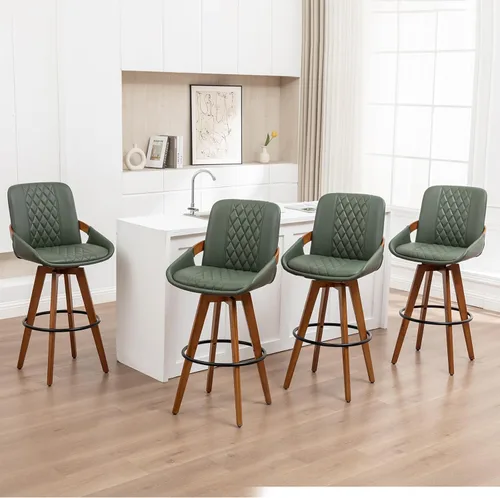 Vista 15 de 26 Inch Counter Height Bar Stools Set of 1, Upholstered PU Swivel Counter Stools with Curved Back and Arms, Modern Mid Century Stools for Kitchen