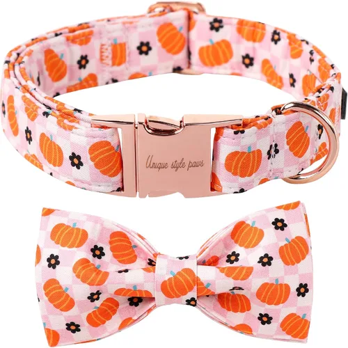 Vista 41 de Unique style paws - Collar de algodón con lazo para cachorros con punto redondo negro y blanco para perros pequeños, medianos y grandes Punto Negro