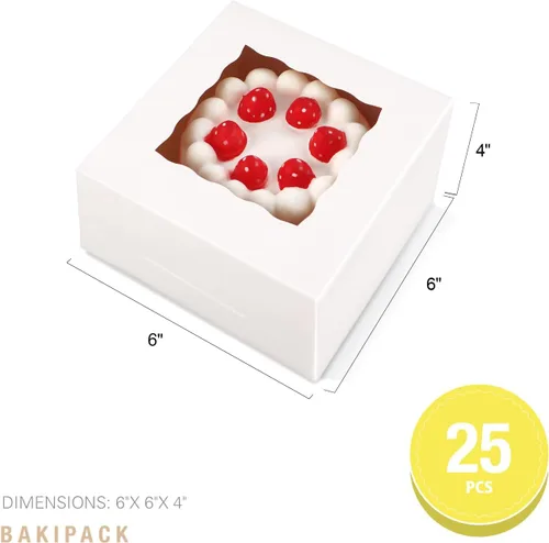 Vista 6 de 25 cajas blancas de panadería con ventana, cajas de galletas de 6 x 6 x 4 pulgadas, cajas pequeñas para pasteles con ventana, cajas de golosinas