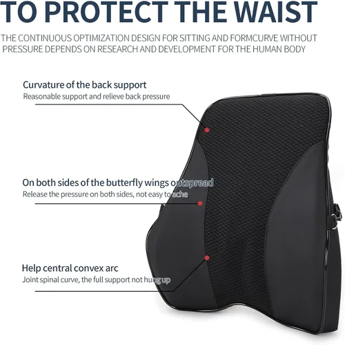 Vista 3 de Soporte lumbar y almohada cervical para silla de oficina y asiento de automóvil, cojín de espuma viscoelástica suave con correa ajustable, diseño