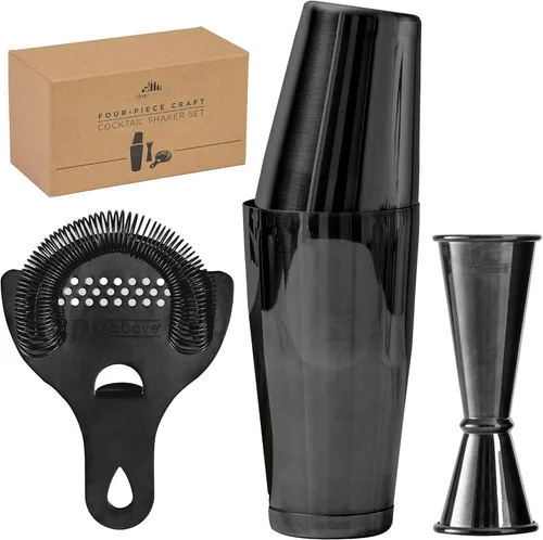 Vista 12 de A Bar Above Juego de coctelera, kit de camarero profesional de 4 piezas con coctelera Boston, colador, jigger y cuchara de bar, accesorios de barra