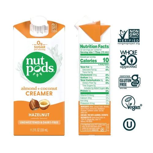 Vista 5 de nutpods Paquete de crema de café no lácteo: un paquete de 4 de nuestra crema original y un paquete de 4 de nuestra crema de avellanas.