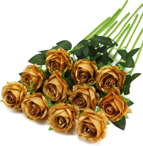 Vista 14 de Rosas Blancas Falsas Flores Artificiales - 16 Piezas Rosas Falsas Artificiales Flores de Seda con Tallos para Decoración de Centro de Mesa de Hogar