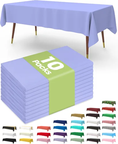 Vista 56 de Pureegg Juego de 10 manteles de plástico desechables, 54 x 108 pulgadas, para fiestas de cumpleaños, picnic, manteles blancos, rectangulares