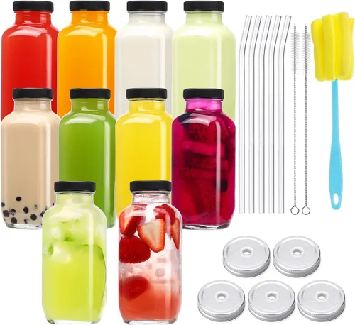 Vista 16 de CUCUMI Botella de leche de vidrio con tapa hermética reutilizable y fuerte, 1 paquete de botellas de jugo de vidrio de 64 onzas para leche