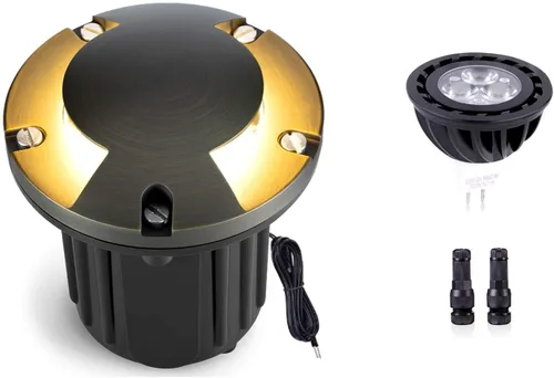 Vista 21 de Gardenreet Kit de luces de pozo de latón en el suelo (paquete de 4) con transformador de bajo voltaje de 75 W y bombilla MR16 y cable y conectores