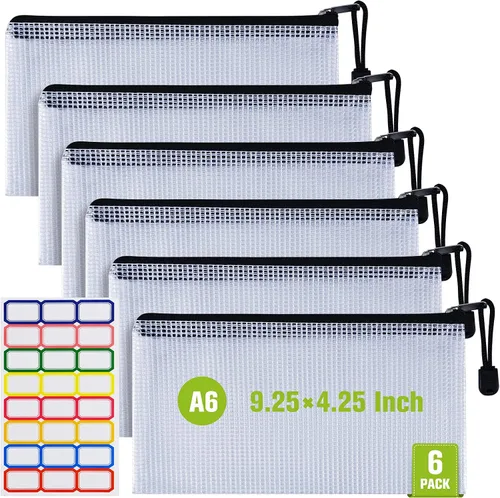 Vista 8 de Bolsa de malla con cremallera, 6 bolsas de malla de plástico impermeable con cremallera, bolsa de documentos tamaño A3, bolsas de archivos