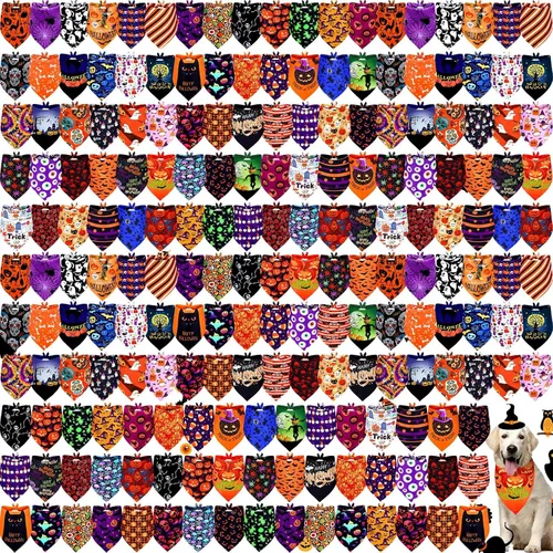 Vista 13 de Newwiee - 200 bandanas de Halloween para perros a granel, L, 25 x 17