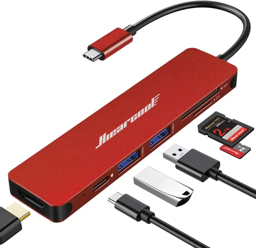 Vista 11 de Hiearcool - Adaptador HUB con USB C y 7 puertos en 1 de USB C a HDMI compatible para Macbook Pro y computadores portátiles con USB C; adaptador