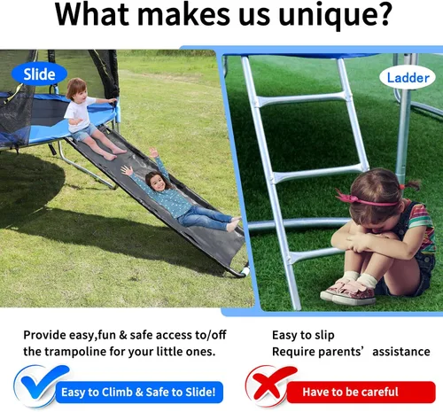 Vista 7 de Universal Trampoline Slide 60" * 20" Slide with 2 Iron Plasticized Handles Buffer Bottom Wear-Resistant Fabric Safety Ladder for Kids and Toddle