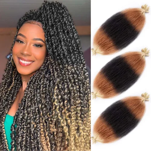 Vista 31 de Cabello Afro Twist de 30 Pulgadas 2 Paquetes, Cabello Afro Twist Elástico Pre Esponjado Cabello Spring Twist Pre Estirado Cabello para Envolver