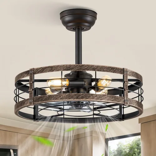 LEDIARY Ventilador de techo enjaulado Fandelier de 20 pulgadas con luz, ventilador de techo sin aspas con control remoto, pequeñas luces de Negro y