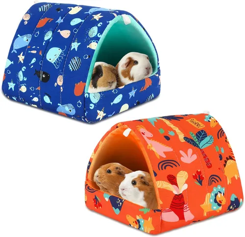 Vista 23 de UPINS Paquete de 2 camas de conejillo de indias de 9.8 pulgadas, escondite lavable de conejillo de indias, accesorios para conejos enanos