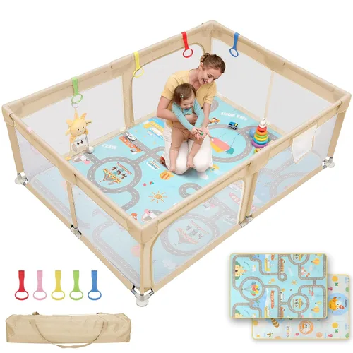 Vista 12 de Dripex Corralito para bebés, corralito pequeño de 47×47 pulgadas para bebés, corralito de juegos para bebés con mayor seguridad