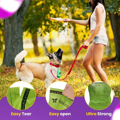 Vista 5 de Bolsas para excrementos de perro, 150 unidades con soporte (10 rollos), bolsas biodegradables, ecológicas y fáciles de abrir, bolsas gruesas