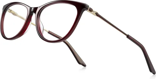 Gafas de lectura de ojo de gato para mujer, lectores de bloqueo de luz azul, montura de acetato y bisagra de resorte Rojo vino