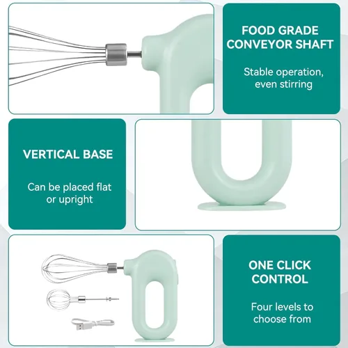 Vista 6 de 4 Speed Electric Hand Mixer, Electric Hand Mixer Whisk Wireless Rechargeable Handheld Egg Beater Adjustable Cordless Electric Whisk Hand Mixer Green