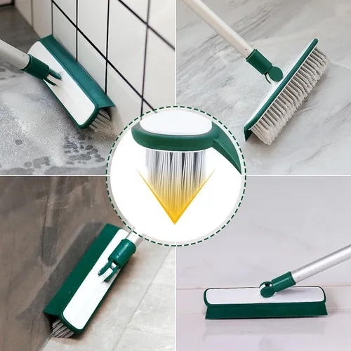 Vista 4 de Escoba mágica, escoba de silicona multifunción, escoba para limpieza de pisos, baño, pelo de mascotas, juego de cepillos de escoba de perro verde