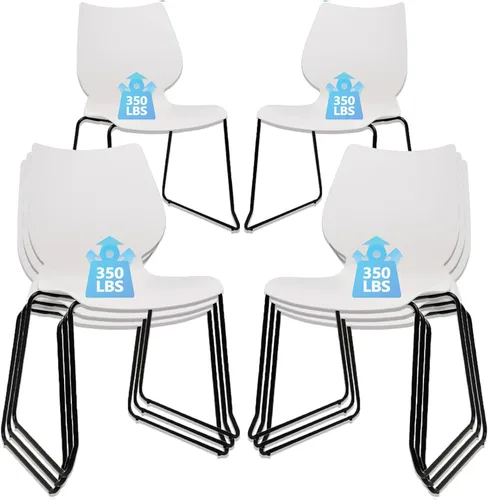 Vista 20 de KLASIKA Stackable Guest Reception Chairs, Stacking Office Chair with Ergonomic Lumbar Support & Metal Legs, Plastic Desk Chairs for Conference