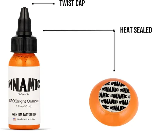Vista 4 de Dynamic Color Co. - Tinta de tatuaje de color naranja brillante, color vivo de larga duración, esterilizada, fabricada en EE. UU., desde 1990