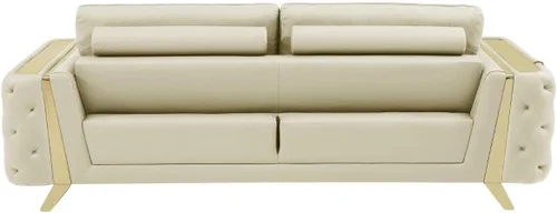 Vista 110 de Blackjack Furniture Reggio Collection - Sofás de cuero italiano de grano completo para sala de estar con marco de madera brasileña y acero Blanco