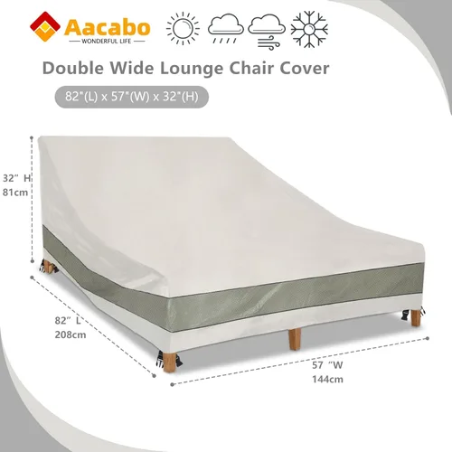 Vista 2 de Funda doble para tumbona impermeable, resistente de 82 pulgadas, doble ancho, para patio, sillón, color beige