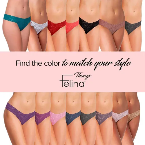 Vista 7 de Felina Tangas para mujer, paquete de 6 unidades, encaje floral súper elástico, ropa interior para mujer con refuerzo de algodón y ajuste suave