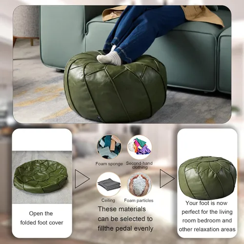 Vista 5 de Louis Donné Funda de puf sin relleno, taburete redondo otomano para reposapiés, puf de almacenamiento, puf de piel sintética impermeable, reposapiés