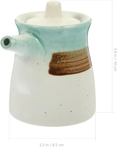 Vista 5 de Hemoton Paquete de 2 dispensadores de salsa de soja de cerámica, estilo tradicional japonés, Shoyu, botella de almacenamiento, olla líquida