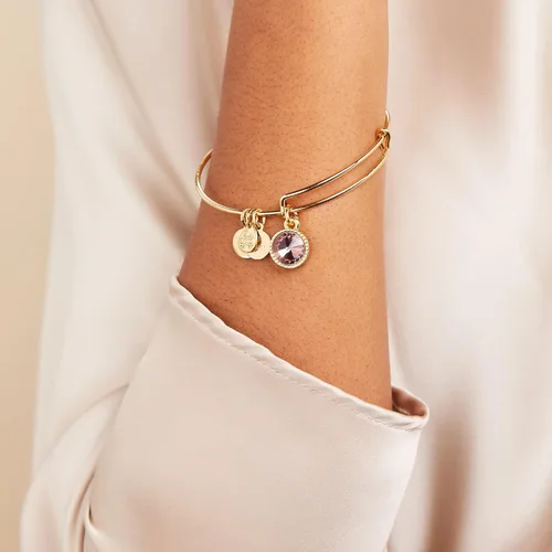 Vista 3 de Alex and Ani Brazalete extensible con piedras natales para mujer, dijes de cristal de cumpleaños, acabado brillante, 2 a 3.5 pulgadas