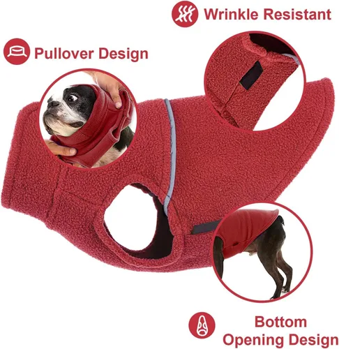 Vista 65 de Chaleco de forro polar con estampado a cuadros rojos, suéter de invierno para mascotas para perros pequeños, niños y niñas, suéter cálido