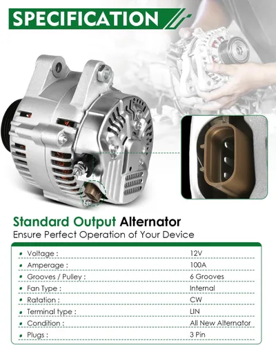 Vista 236 de Alternador de 4.0L para: Ford Explorer 2002 2003 2004, Explorer Sport Trac 2001-2004 para: Mercury Mountaineer 2001-2004, polea de 6 ranuras de 12V