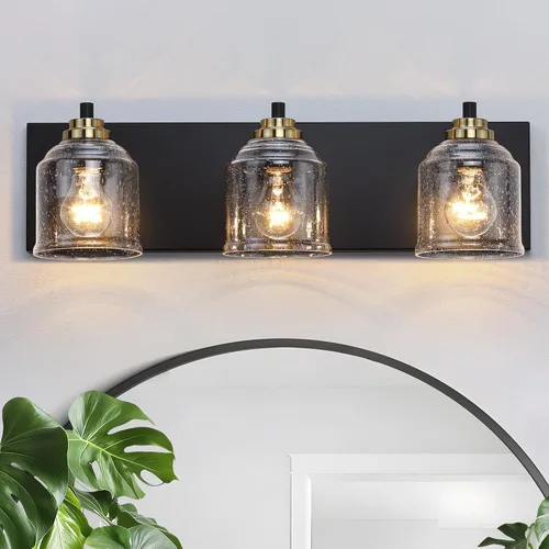 Vista 21 de Luces de tocador para baño grandes de 15.8 pulgadas, lámpara de tocador rústica de granja con pantallas de vidrio burbuja, accesorios de iluminación