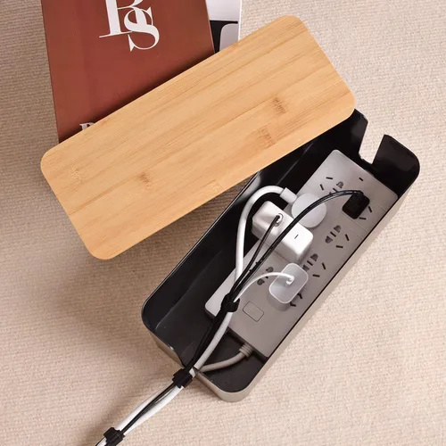 Vista 3 de Caja organizadora de cables – Caja organizadora de cables de estilo madera para ocultar cables y tiras de alimentación Caja organizadora de cables