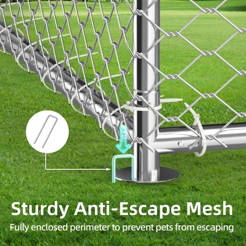 Vista 6 de Perrera para perros de 10 x 10 pies, recinto resistente para perros exteriores con cubierta impermeable y cerradura de seguridad para perros grandes